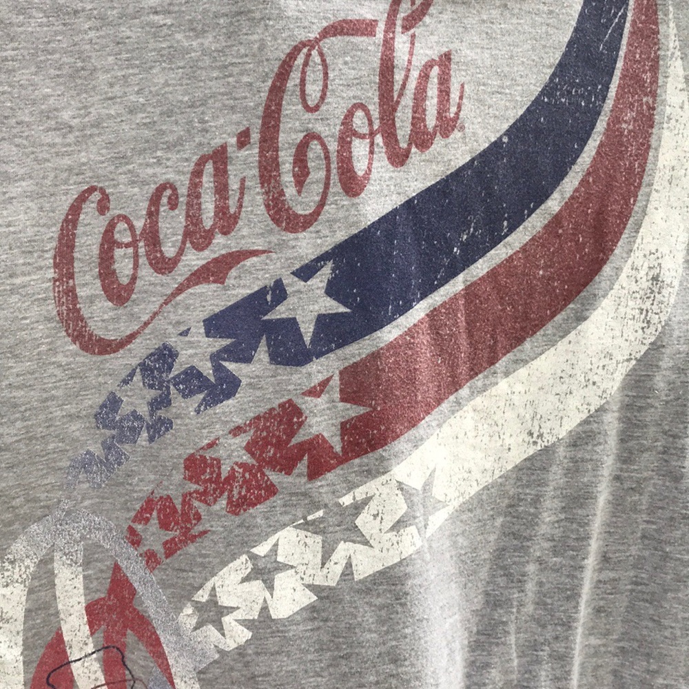 Coca Cola Gray Stars Stripes Bottles Tee Juniors XXL 19 Patriotic Red White Blue